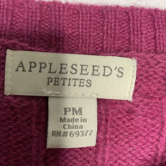 Appleseed's Women's Raspberry 100% Wool Button Front Cable Knit Cardigan Size PM - Picture 5 of 9